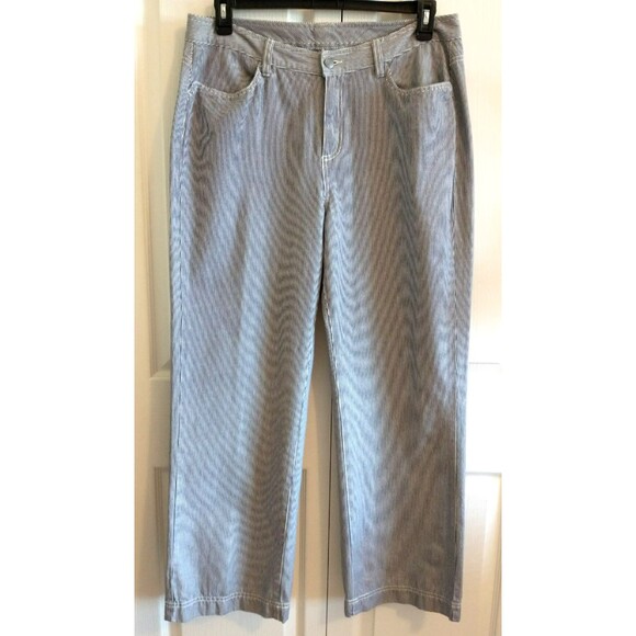 L.L. Bean Pants - L.L. Bean Pants Women's Blue White Pinstripe Straight Wider Leg High Rise - 16